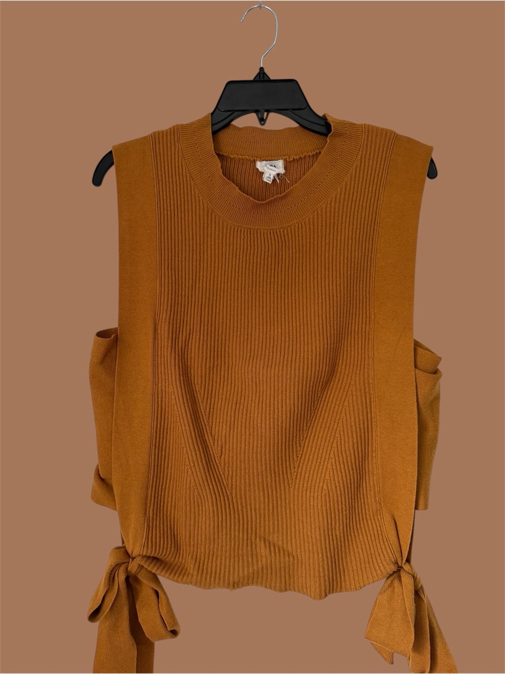Side-Tie Ribbed Knit Tank Top in Mustard
